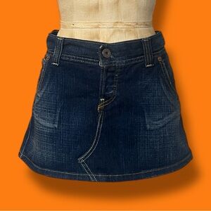 LEVI’S Y2K Low Waist Denim Micro Mini Cinch Buckle Back Retro Vintage Jean Skirt